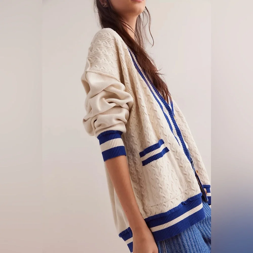 Free People We The Free Varsity Cardi in Ecru
